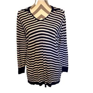 Joesph A Black White Stripe Lightweight Knit Hoodie Large Nautical Preppy